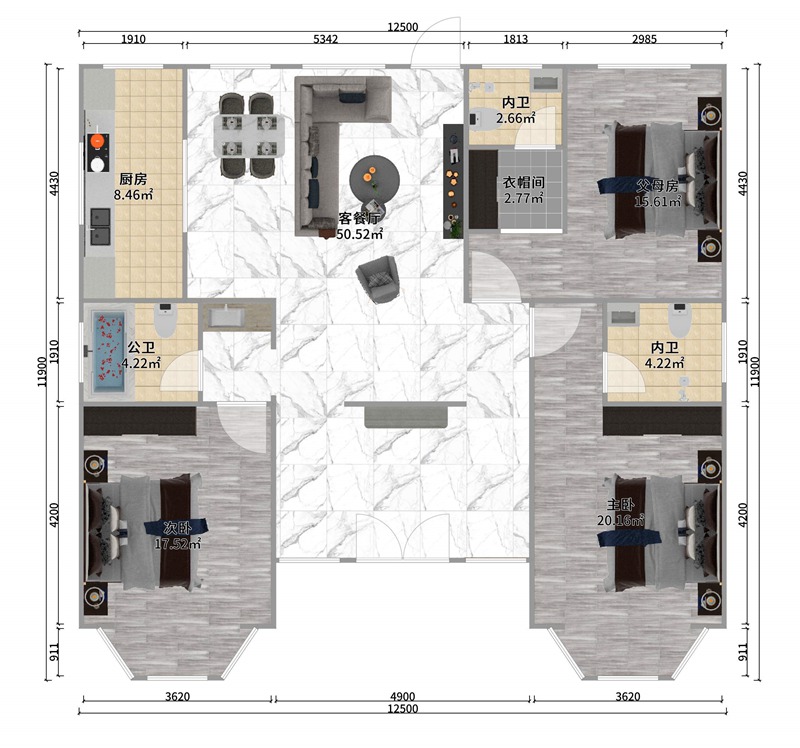 一層輕鋼別墅戶型+配置表【睿婕版權(quán)戶型】(圖2) 一層輕鋼別墅平面圖